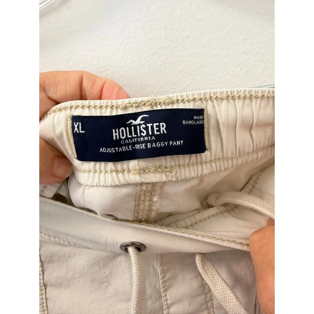 Hollister Adjustable Rise Baggy Cargo Pants Cream Off White Mens XL Wide Leg